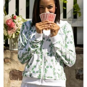 Club & Court Bespoke Court Hoodie Tennis Print Green White Sweatshirt sz XS